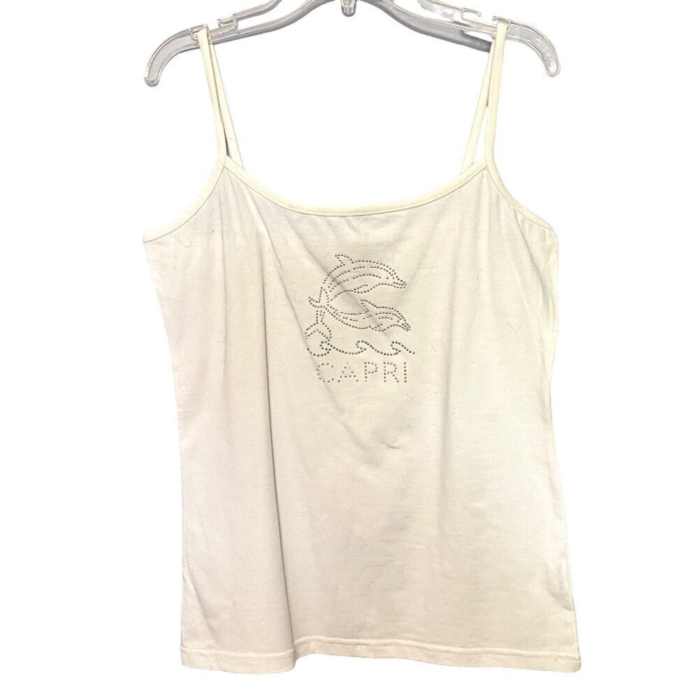 Top Line Lemon Capri Beaded White Tank Top Women’s Size Large NWOT‎